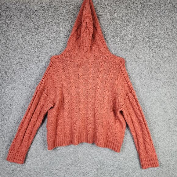 Womens American Eagle Orange V-neck Chunky Knit Hooded Sweater Sz Medium - Picture 3 of 7